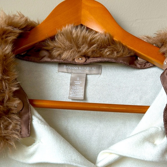 BANANA REPUBLIC FACTORY brown faux fur colored white cardigan sweater size S - Picture 2 of 5